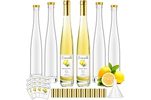 Lemoncello Making Kit: 6 Premium Empty Clear Glass Bottles with Accessories