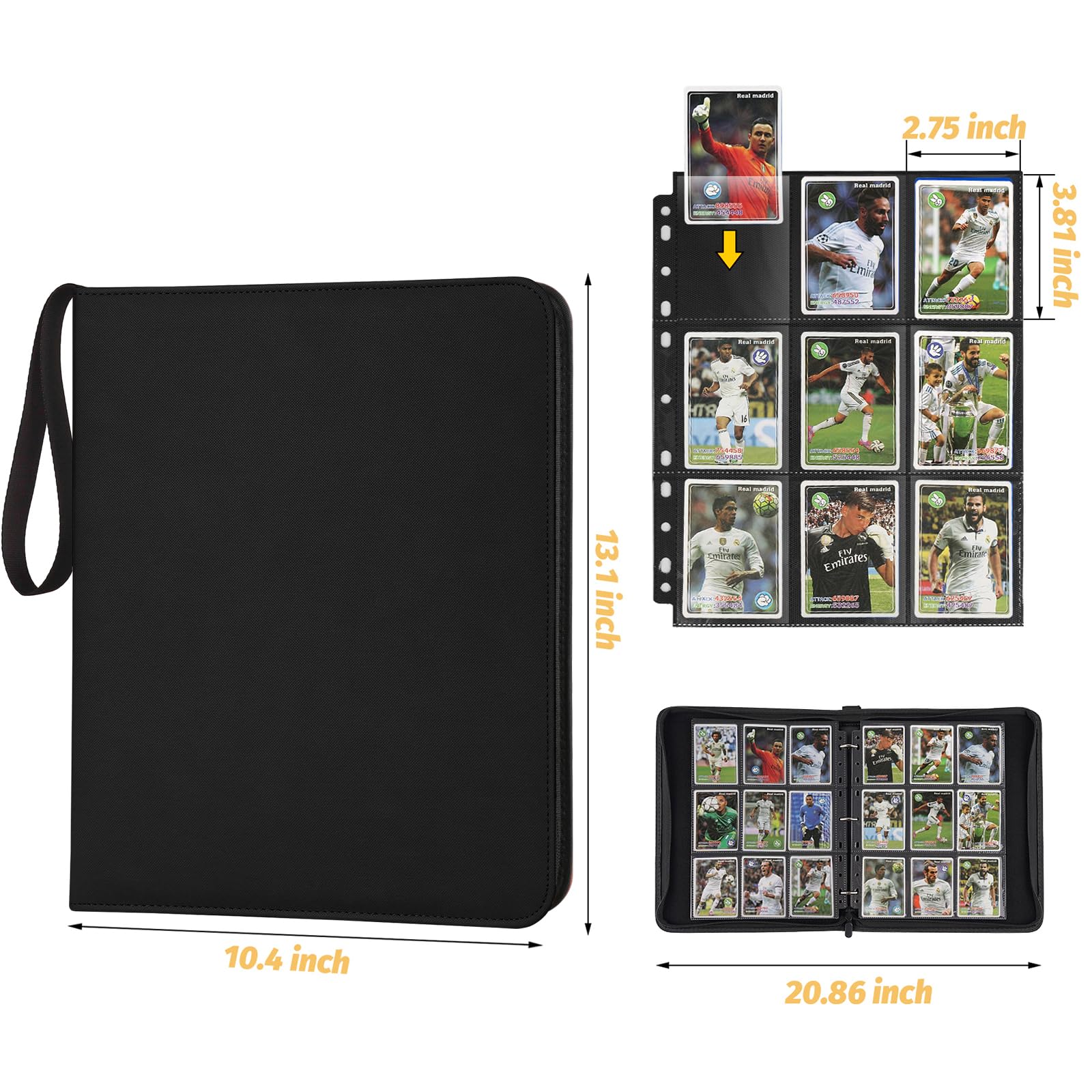 GERMUN Sammelkarten Binder, Premium 9 Pocket Card Binder, 720 Double Sided Pocket PU Sammelbinder, Sammelalbum, Kartenhalter für MTG, TCG, Sportkarten (Diamond Black)