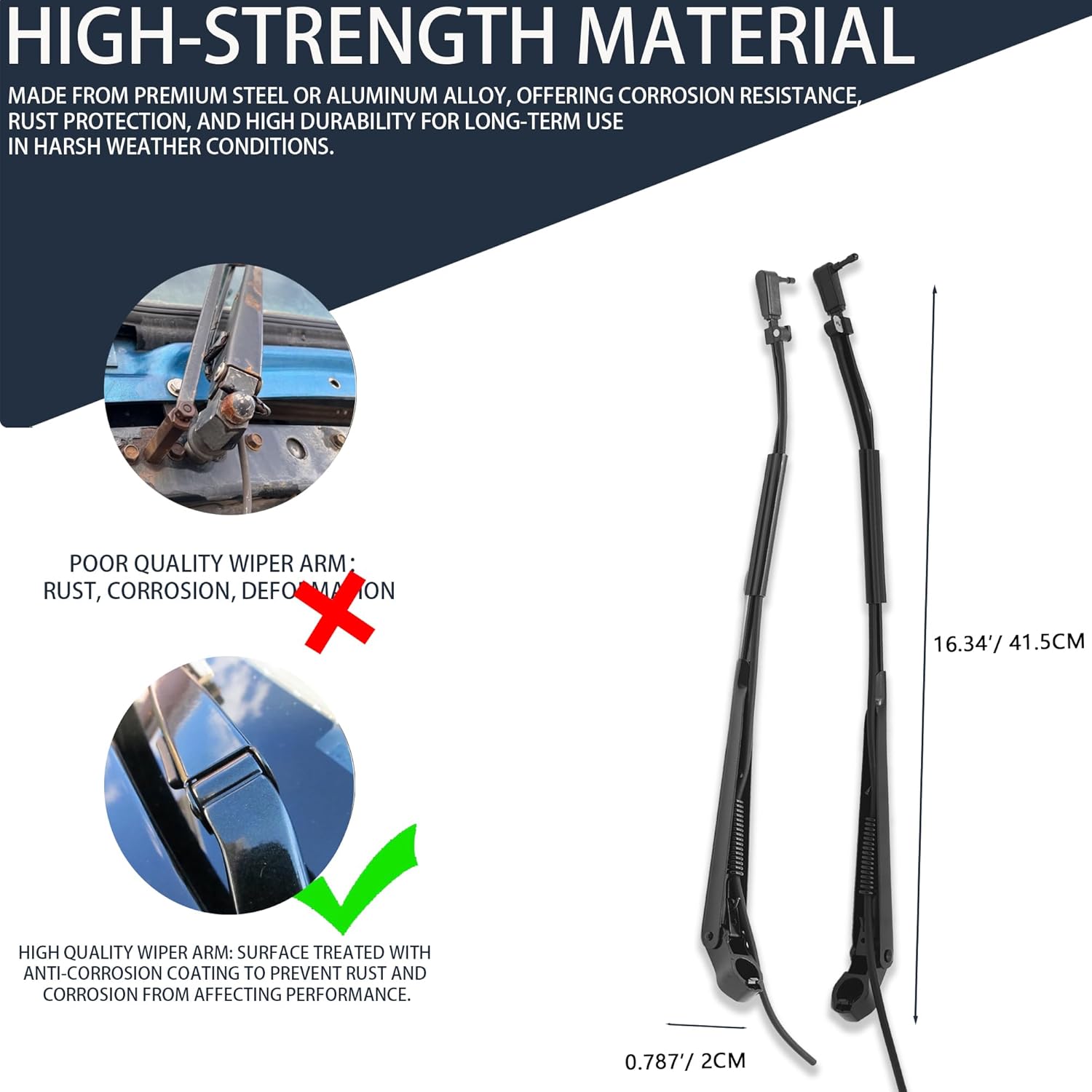 42852 1 Pair Windshield Wiper Arm Compatible with Chevrolet GMC 1985-1991 K5 Blazer Jimmy K10 K20 C1500 C2500 C10 C20 K1500 K2500 Suburban K30 C3500 Replaces OE 15522766 15593245 22111206