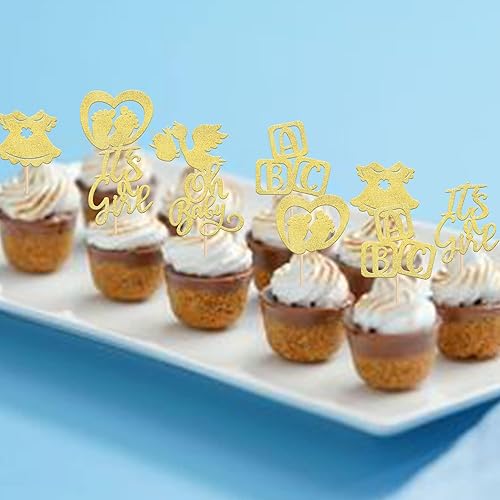Miniatura 5 de Rsstarxi Paquete de 36 adornos para magdalenas Its a Girl botella de troyana de elefante carrito de bebé púas de magdalenas decoraciones de pastel