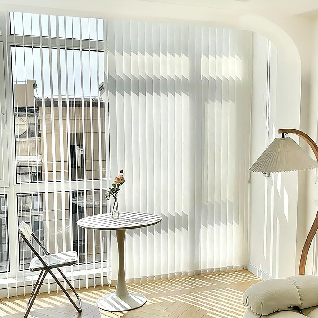 White Vertical Blinds, Large Window Blind for Patio Door 108" 110" 114" 118" 122" 126" Cordless Fabric Panel Track Blinds for Room Divider and Closet Cover, Easy Installation(110" W x 78" H)