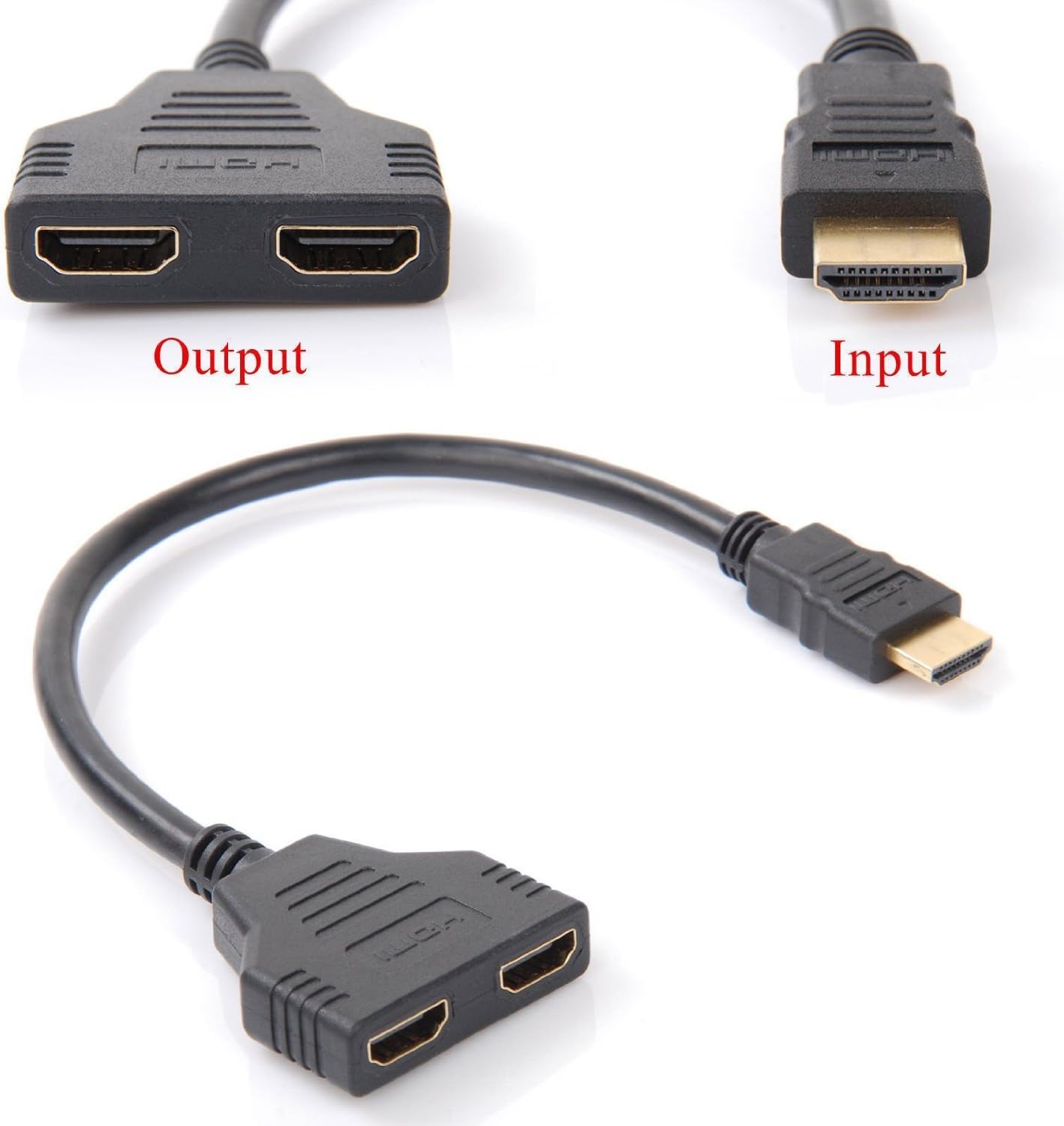 Auskic 1080P HDMI Male to Dual HDMI Female 1 to 2 Way Splitter Cable Adapter Converter for DVD Players / PS3 / HDTV/STB and Most LCD Projectors