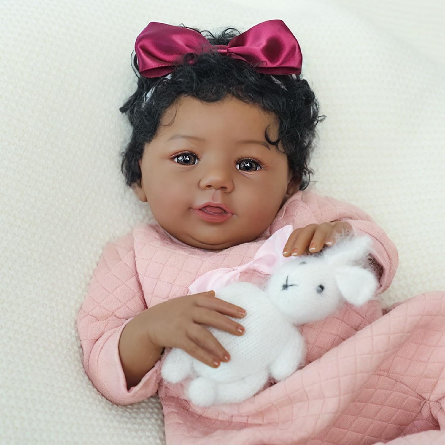 KSBD Realistic Reborn Baby Doll Black Girl – 18 Inch Lifelike African American Newborn, Real Life Handmade Soft Body with Accessories Gift Set for Kids 3+
