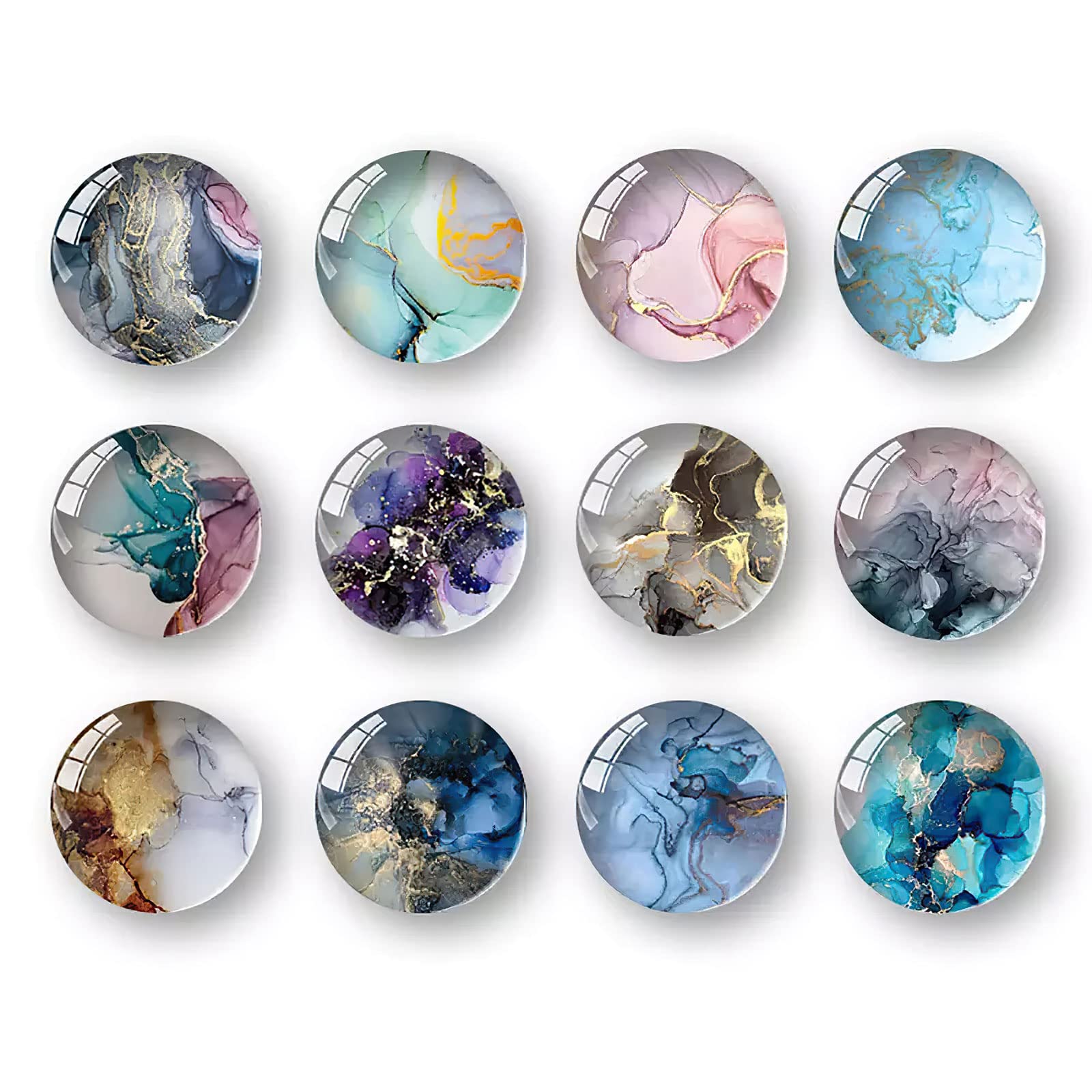 Glass Fridge Magnets, 12pcs Refrigerator Magnets Round Marble Pattern Decorative Magnets for Whiteboard Locker Cabinets Photos, 1.2inch