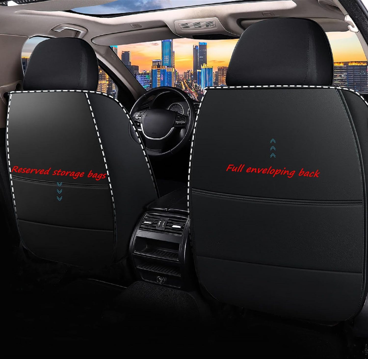 Seat Covers, Car Seat Covers Full Set, Universal Leather Car Seat Cushion for Hyundai Santa Fe 2025 Vehicles, Waterproof 5 Seats Car Seat Protector (Black/Grey)