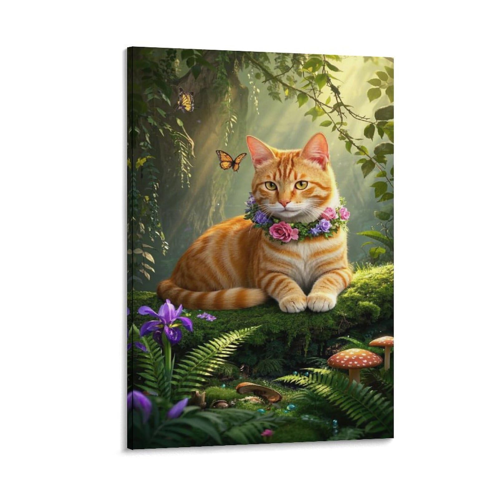 YYVKPMLXC Ginger Cat Picture Print Mushroom Canvas Pictures Giclee Artwork by Paintings Ready To Hang for Living Room Decor 16x24inch(40x60cm)