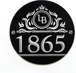 Modern House Sign Round with Black Aluminum (ACP) and Silver Fiber Laser Engraved Designs/Fonts- Home Address - Plaque - Initials 3