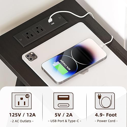 Miniatura 6 de MOHOPE Mesa auxiliar pequeña y estrecha con estación de carga  Mesa auxiliar delgada con bolsa de almacenamiento  Mesita de noche delgada de 2