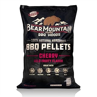 Bear Mountain All Natural Wood Pellets for Smoker, Grill & BBQ, 40 Lbs, Cherry - Premium Hardwood Barbecue Pellet Accessories for Indoor and Outdoor Grilling