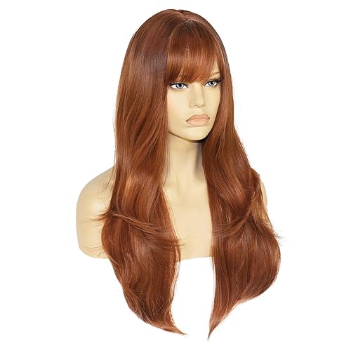 Miniatura 10 de Ebingoo Peluca ombré con flequillo + gorra pelucas sintéticas rizadas y onduladas resistentes al calor para mujeres y niñas