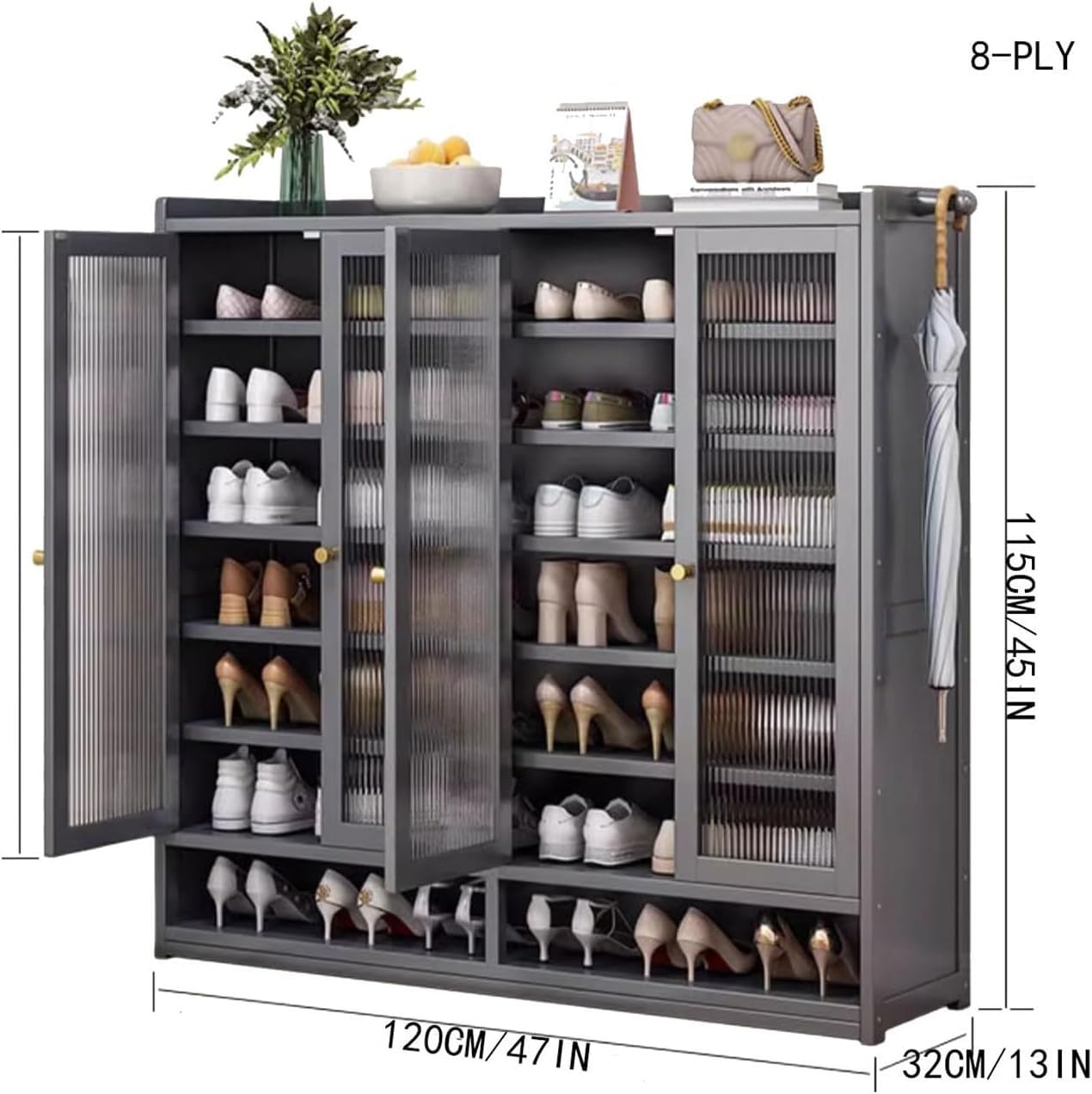 Amazon｜竹製シューズキャビネット ガラスドア4個付き 自立式モダン