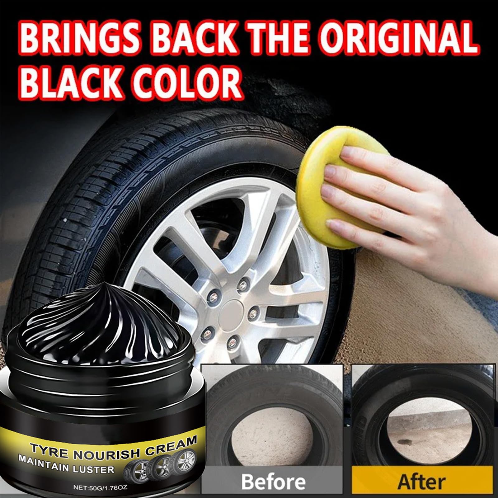 NLFOX Tire Care Wax - Tyre Nourish Cream - High Gloss Shine Car Tire Polish - Tire Maintenance and Coating Paste - Waterproof Tire Cleaner Cream - Tyre Protective Coating Restorer 50g — view 2