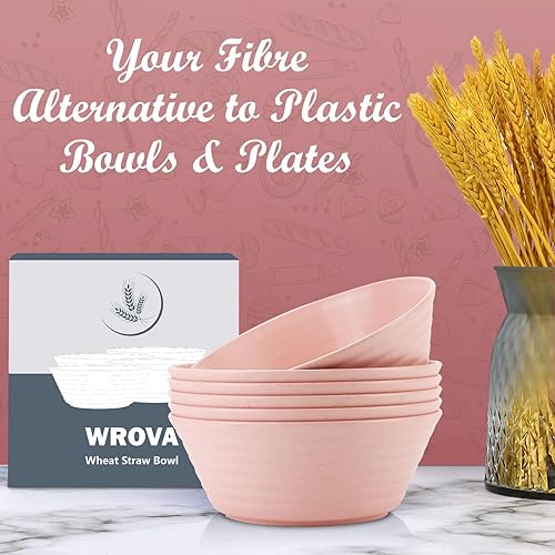 Miniatura 5 de Wrova Juego de 6 cuencos de paja de trigo, cuencos irrompibles de 36 onzas, aptos para microondas y lavavajillas, cuencos de cocina sin BPA para