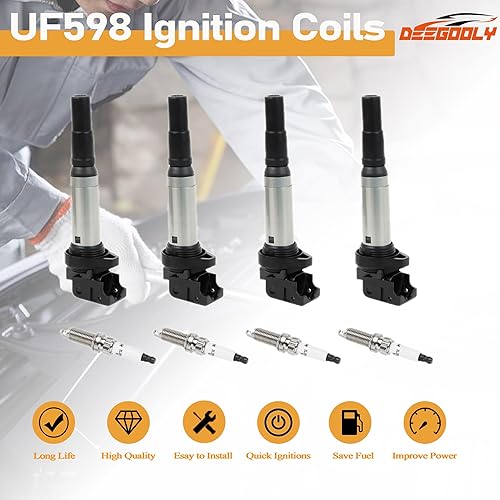 Miniatura 2 de Paquete de 4 bobinas de encendido UF598 y bujías de iridio compatibles con Mini Cooper 2007-2013, Cooper Countryman 2011-2016, Cooper Paceman