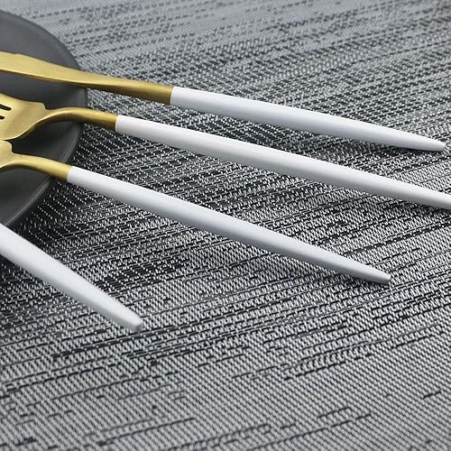 Vista 44 de JASHII Juego de cubiertos y cubiertos de plata mate de acero inoxidable 18/10, juego de 5 piezas de lujo, para bodas, eventos, restaurantes, incluye