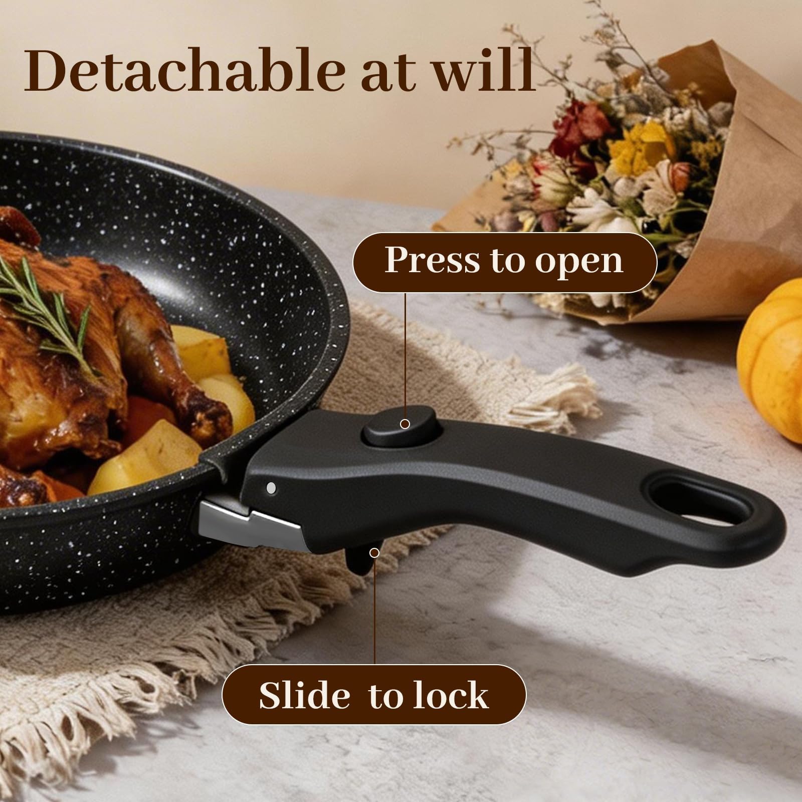 Set Pentole 25 Pezzi Induzione – Rivestimento Antiaderente Con Manico Rimovibile, Resistente Al Forno E Adatto A Tutti I Piani Cottura – Ideale Per Casa, Campeggio E Picnic (Nero)