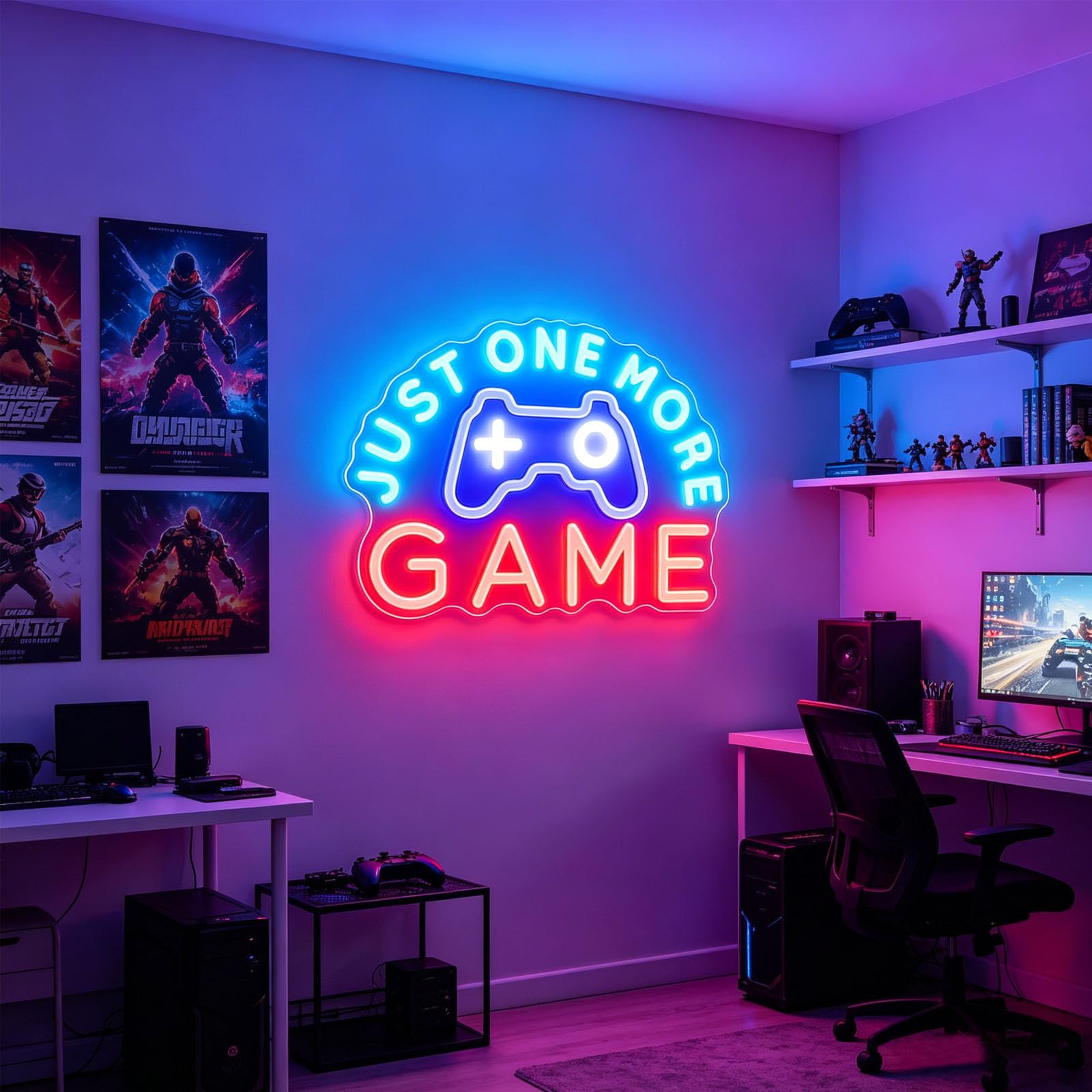Just One More Game LED Neon Sign USB Powerd Neon Light Game Theme Signs for Esports Arena Internet Cafe Board Gaming Arena And Party Hall(16.54"×11.81")