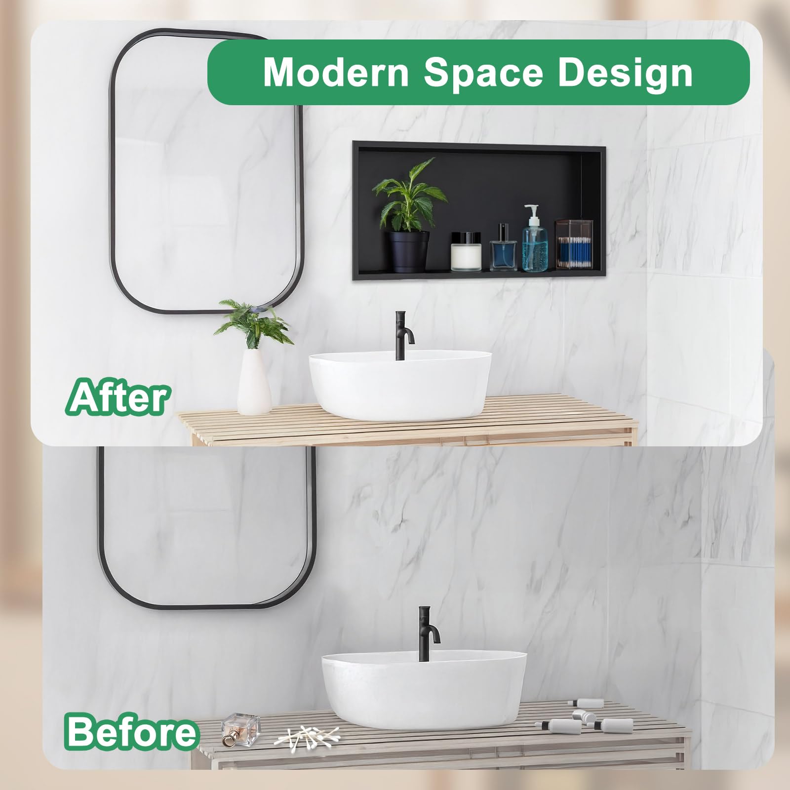 HOTIS 24" X 12" Stainless Steel Shower Niche, Matte Black No Tile - View #5