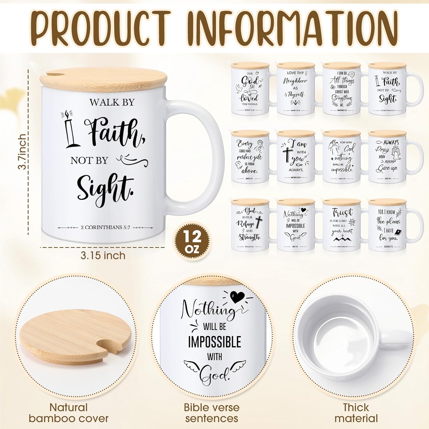 24 Sets Christmas Christian Coffee Mugs Gifts Bulk Bible Verse Coffee Mugs 12 oz Religious Christmas Cups Inspirational Appreciation Gifts for Coworker Women Men Church Staff(Faith)