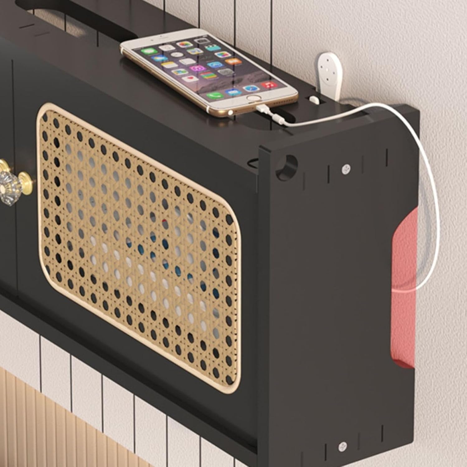 Wall Mount Router Shelf, WiFi Router Storage Box, Media Storage Cabinet for Home, Covers Electrical Boxes, Holds Idle Items, Natural Wood, 40cm/15.7in