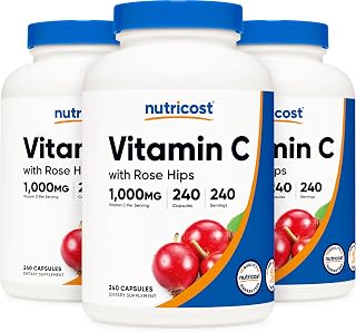 Nutricost Vitamin C with Rose Hips 1025mg, 240 Capsules (3 Bottles) | Premium GMO-Free, Gluten Free Vitamin C Supplement