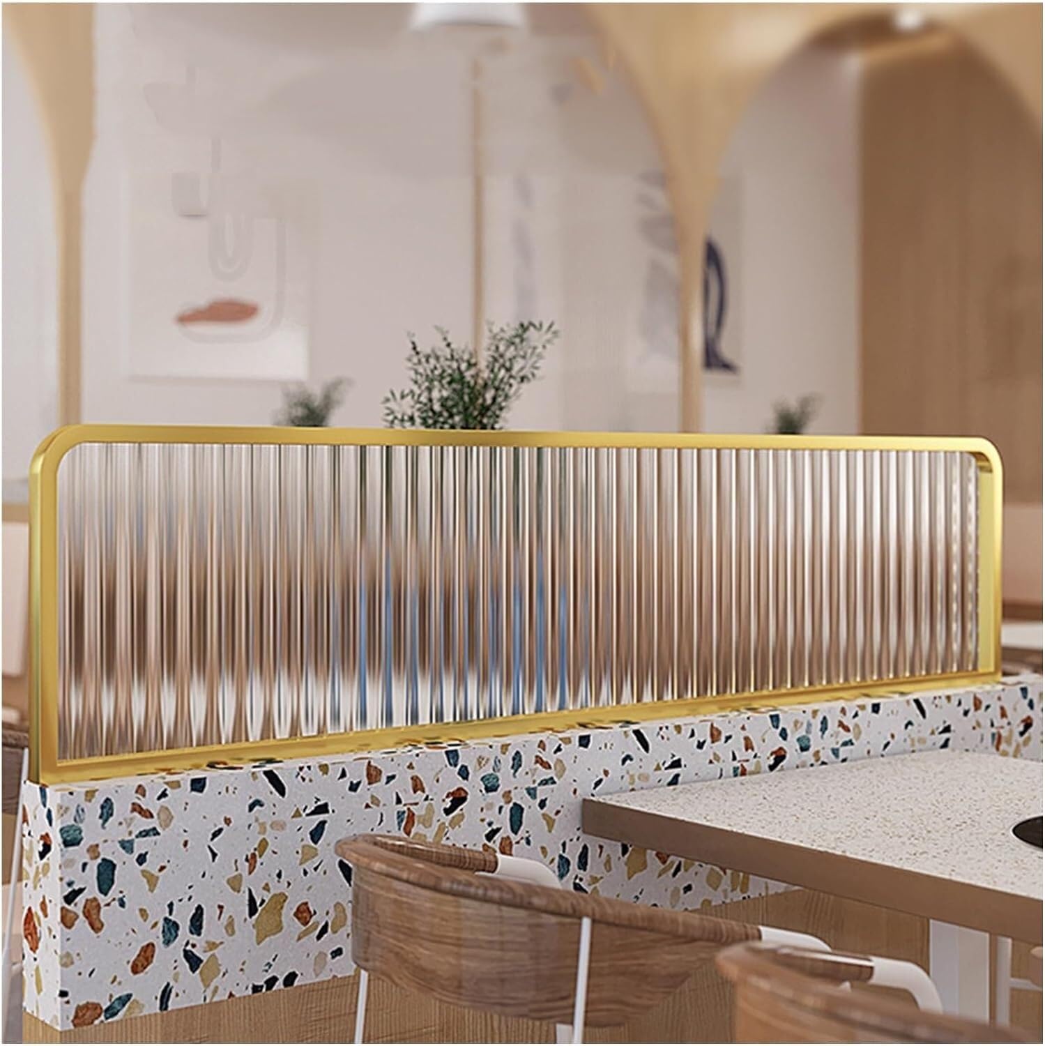 ZYCHSJXA Dividers For Dining Areas, Restaurant Decorative Partitions, Striped Matte Glass Translucent Countertop Screen Partitions(Gold-a,50x110cm)