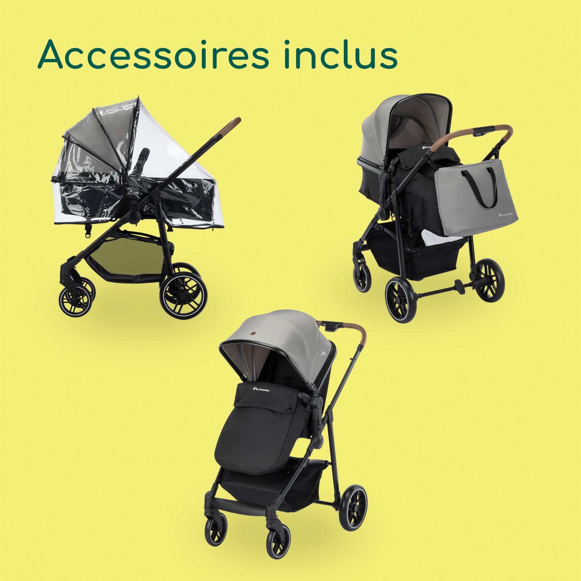 Bebeconfort Haze Trio Lux, Poussette 3-en-1 Avec Siège Auto Bébé (i-Size), 0-4 ans (max. 22 kg), Unité de Siège 2-en-1, Position Allongée, Pliage Compact, Poussette Trio Légère, Tinted Grey