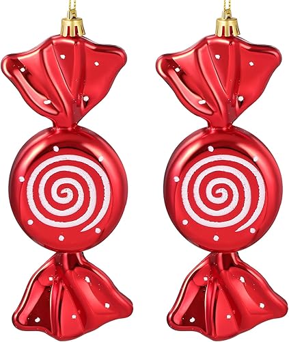 Miniatura 8 de Aoriher 2 adornos grandes de caramelo de Navidad de 7.6 pulgadas para colgar con purpurina, adornos de bastón de caramelo grande para árbol de