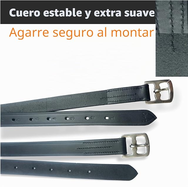 Foto 4 de 7 de Pferdelinis Correa para estribos de piel en color negro, apta para sillas de montar inglesas, correas…