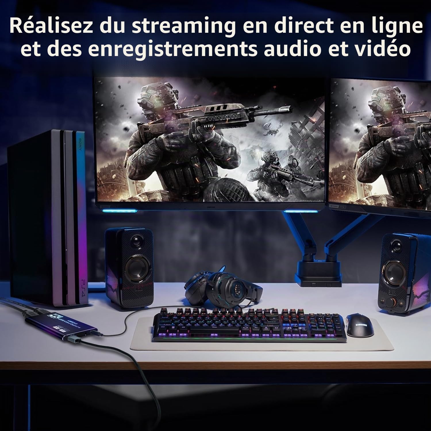 Carte de capture vidéo HDMI Azuxreza pour commutateur, 4K pour le streaming avec USB 3.0 et 2K 30 FPS Game Capture pour Nintendo Switch/PS5/Xbox/PS4/Steam Deck