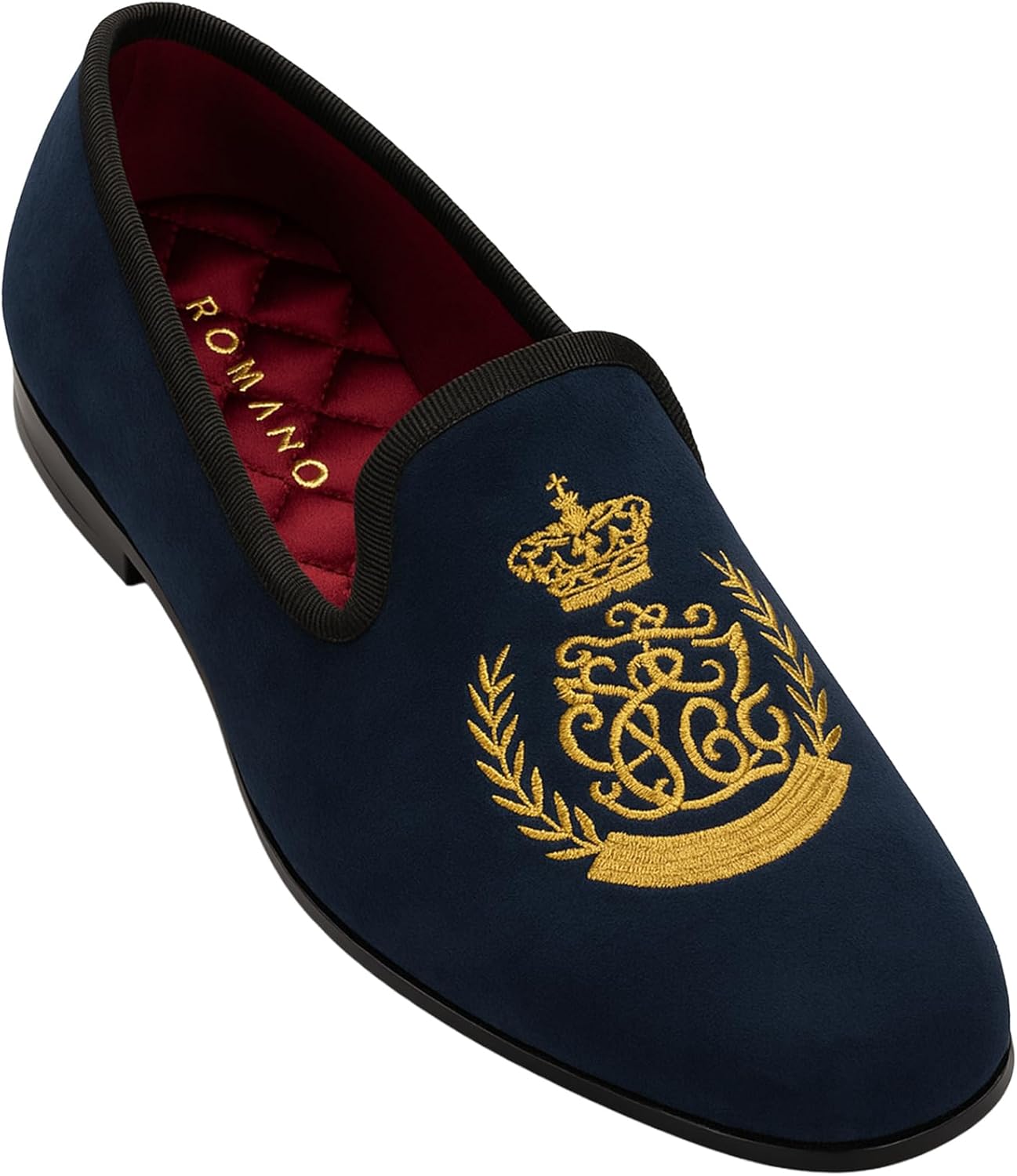 Boys Velvet Gold Crest Loafers Navy Slip On Shoes Wedding Prom Party Footwear
