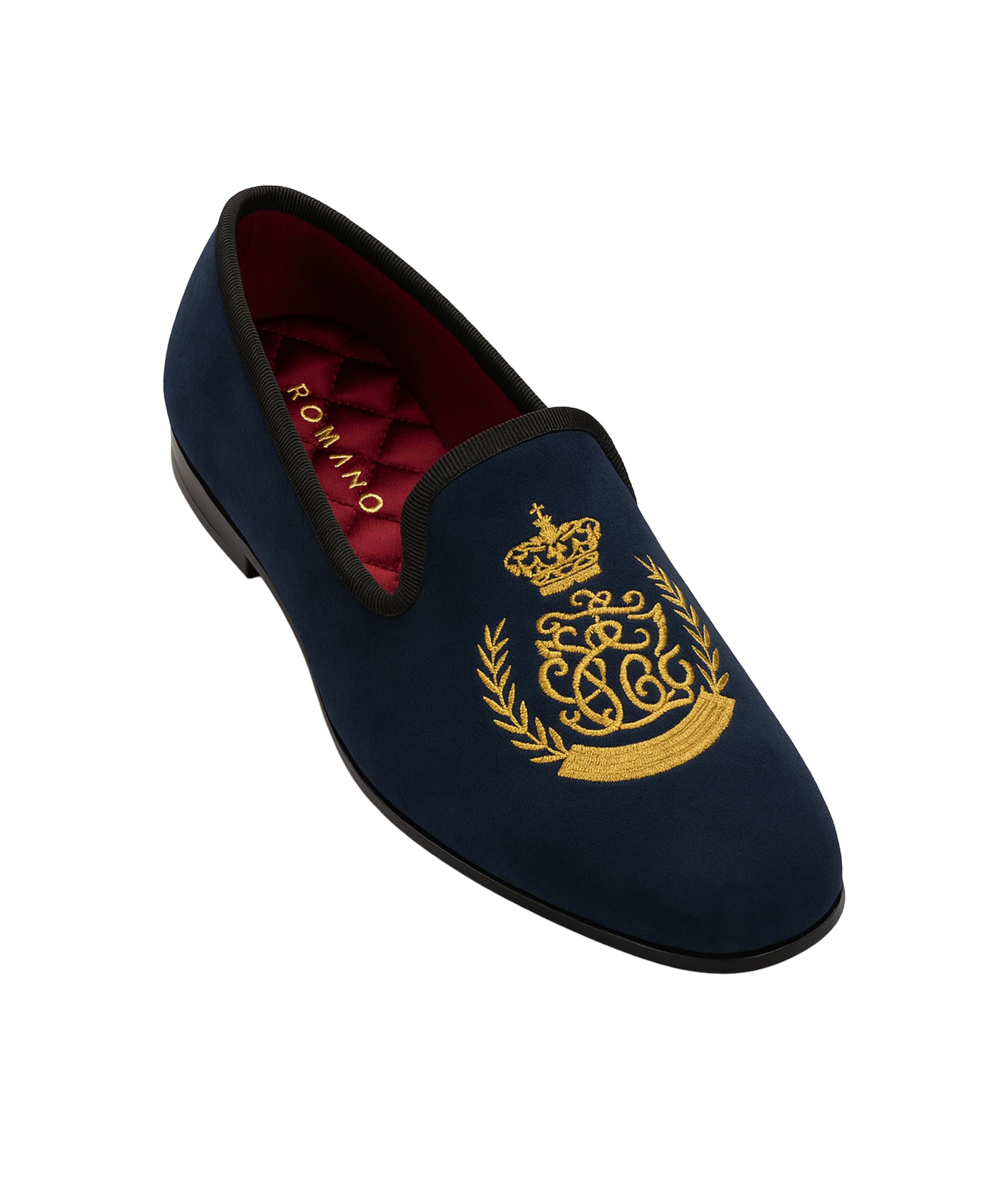 Mocassini in Velluto con Stemma Dorato da Ragazzo, Blu Navy, Scarpe Slip-on per Matrimonio, Ballo di fine Anno e Festa