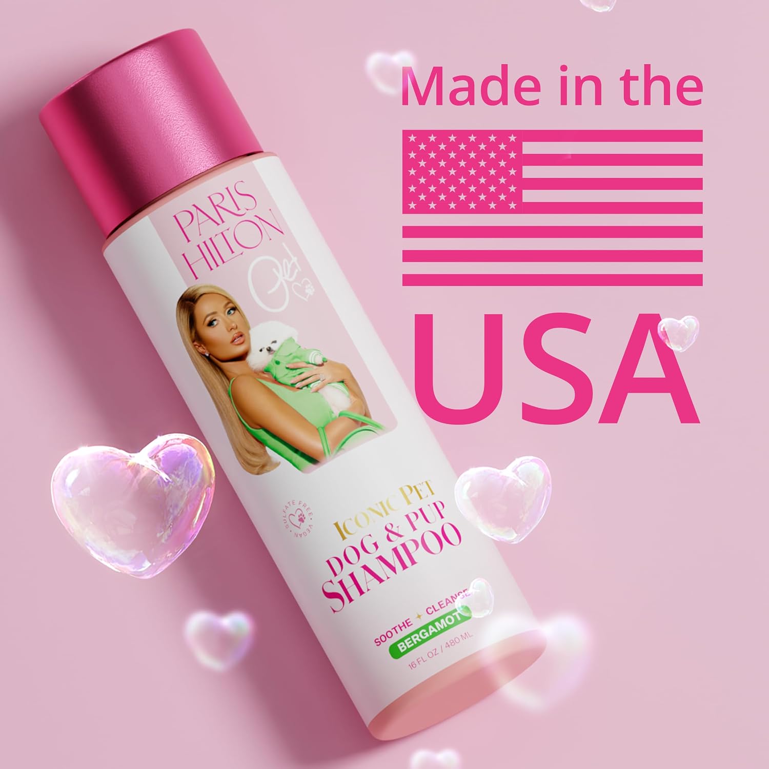 Paris Hilton Dog Shampoo - Fresh Citrus-Infused Bergamot Scent, Sulfate-Free Vegan & Hypoallergenic for All Dog Breeds, with Oatmeal & Aloe for Healthy Coats & Salon-Quality Grooming, 16oz (480ml)