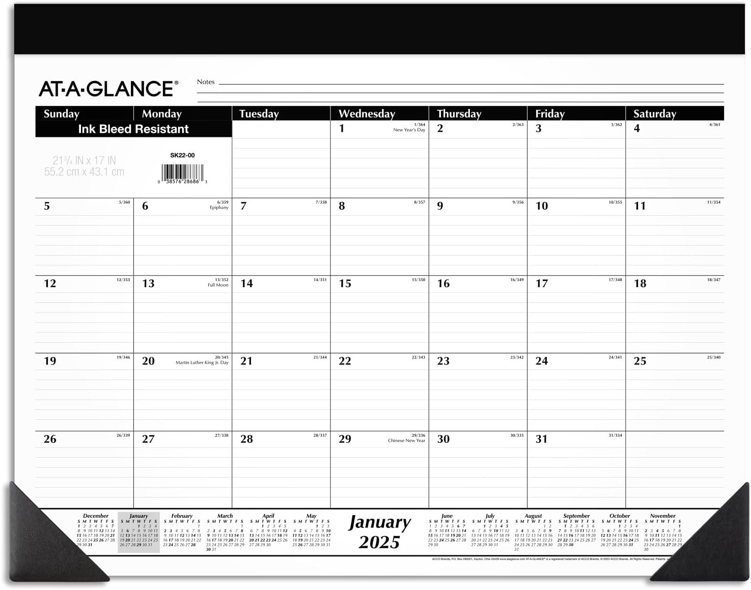 AT-A-GLANCE 2025 Desk Calendar, Monthly, Desk Pad, 21-3/4" x 17", Standard (SK220025)