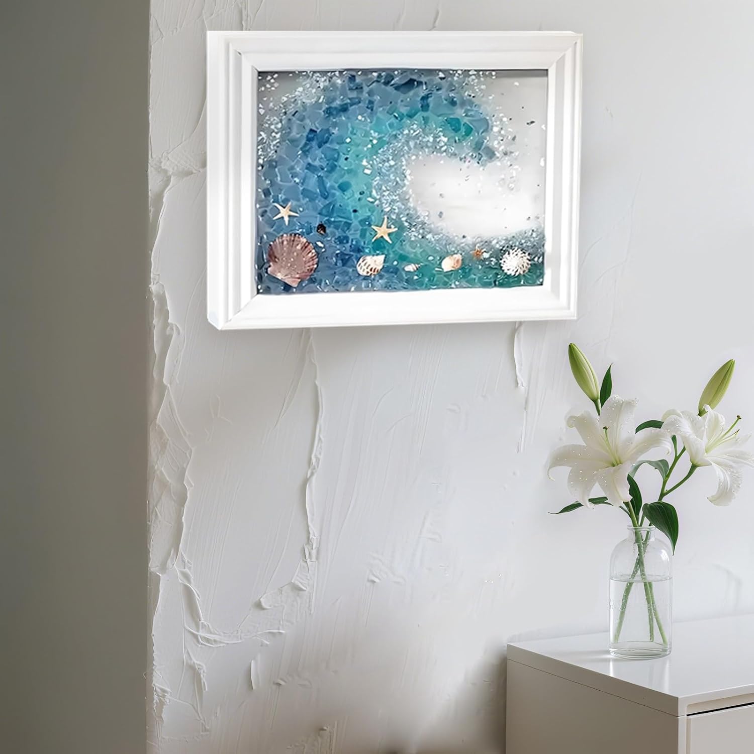 Mosaic Kit for Adults Ocean Inspired Sea Art - Shell Wall Decor Set DIY Tools, Complete Resin, Framework, Mosaic Stained Glass Pieces, Creative Craft Kits for Beginners, Handmade Birthday Gifts