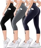 Blisset Women's High Waisted Capri Buttery Soft Tummy Control No See Through Workout Athletic Running Yoga Cycling