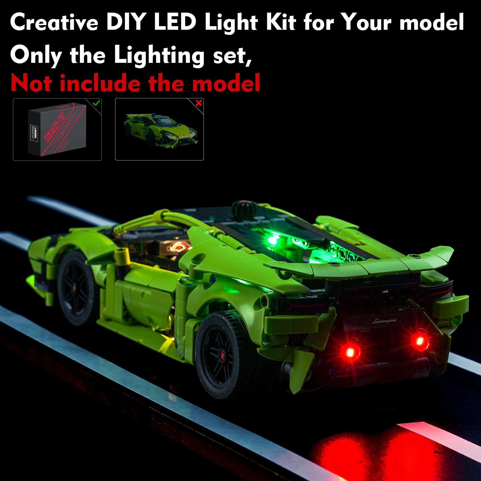 LocoLee Updated LED Light Compatible with Lego Tecnica Car Lamborghini Huracan, Chartreuse Creative Lighting Kit Compatible with Lamborghini Huracán 42161 Building Set (Lights Only, No Models)