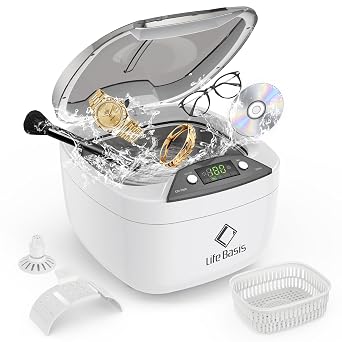 Life Basis Ultrasonic Jewelry Cleaner Ultrasonic Cleaning Machine 850ml 28 Ounces LCD Screen with 5 Digital Timer Watch Stand CD Holder for Ring Jewelry CD DVD Watches Glasses Makeup Brush
