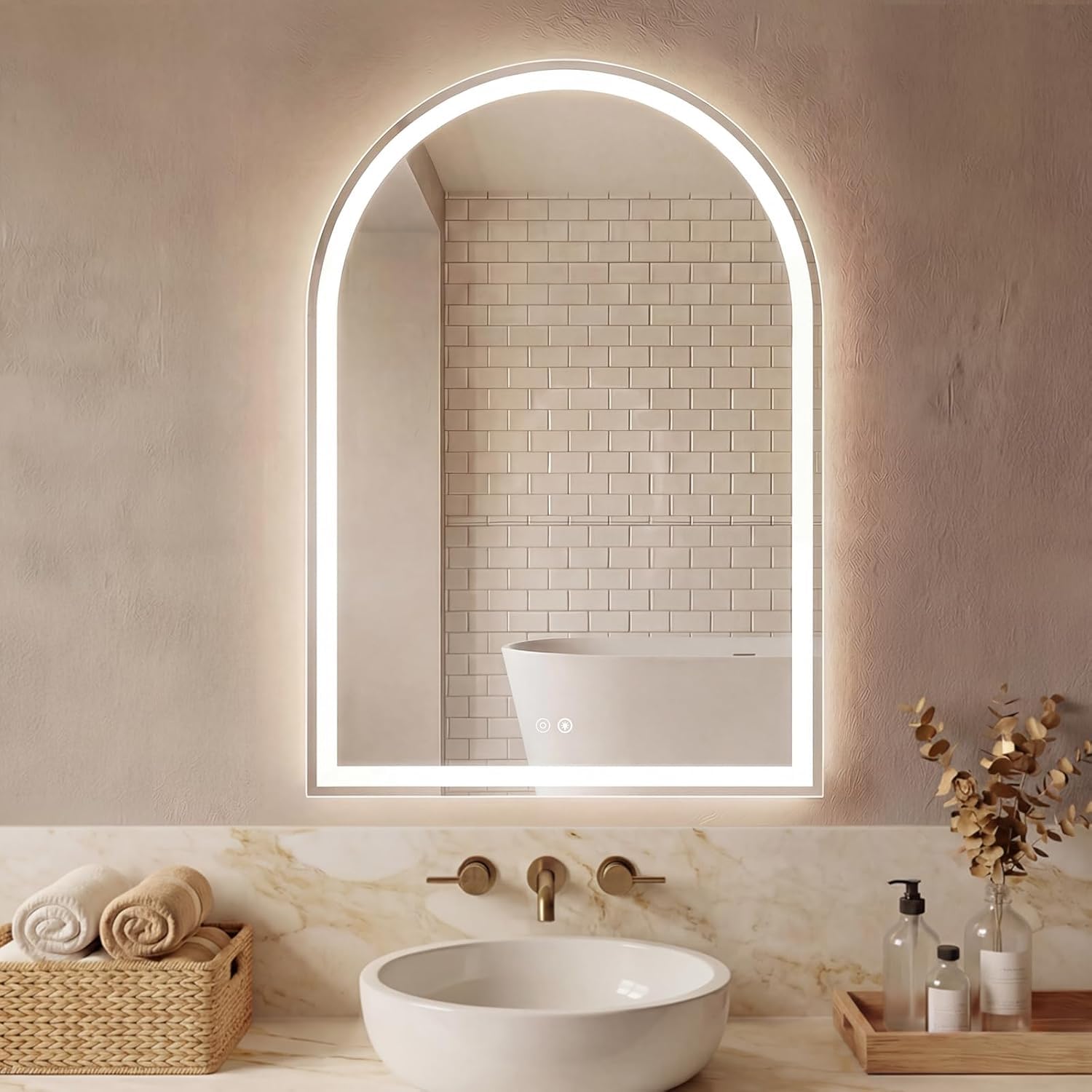 Simple Deluxe 28x36 inch Arched Mirror for Bathroom Vanity Mirror or Wall Decor, Arch Mirror Brushed Metal Frame, Wall Mounted Mirror for Bathroom LivingRoom Bedroom Entryway(28''×36'')