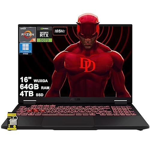 ASUS TUF Gaming A16 AI Laptop 16" WUXGA IPS 165Hz (100% sRGB GSYNC) AMD 8-core Ryzen 9 270 (>i7-14650HX) 64GB DDR5 4TB SSD GeForce RTX 5070 (Up to 798 AI TOPS) RGB Backlit USB4 Hi-Res Win11Pro ICP Hub - 64GB RAM | 4TB SSD - Ryzen 9 270 + RTX 5070