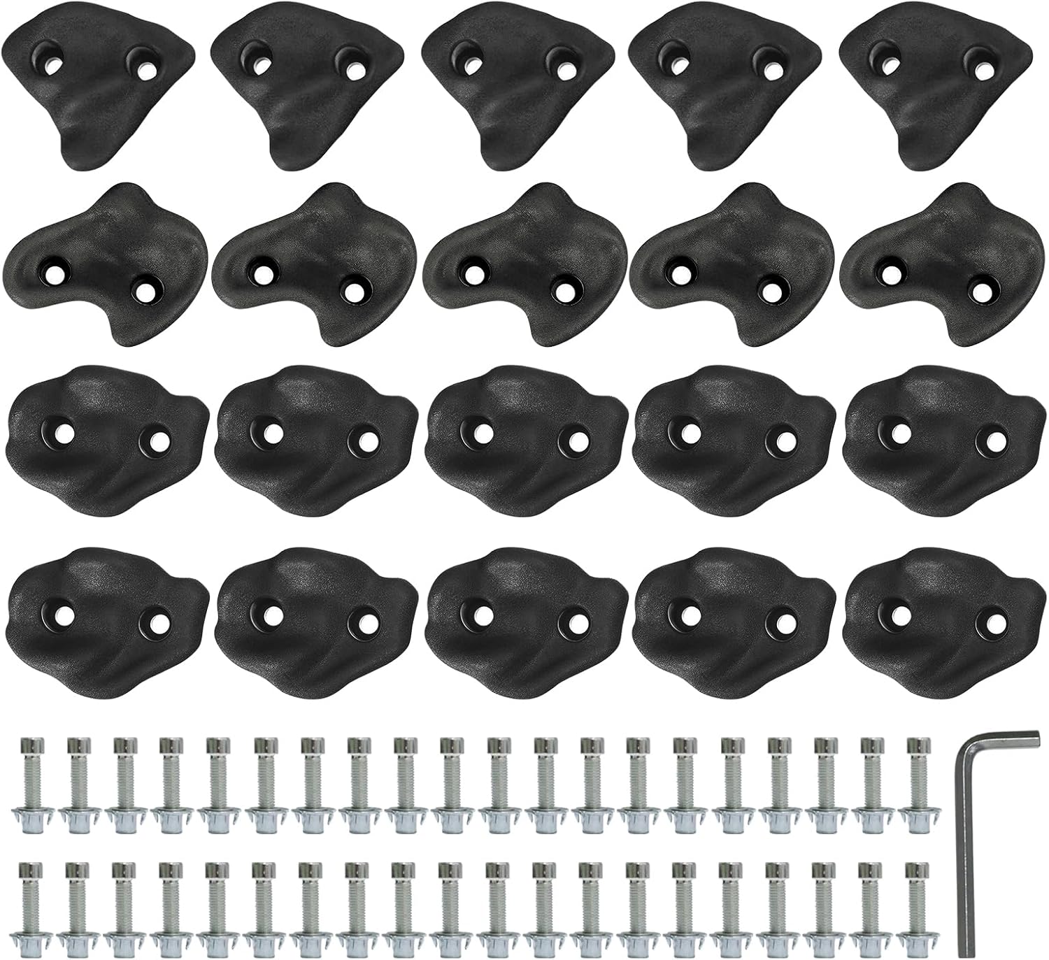 Rock Climbing Holds, 20 Pack Large Climbing Wall Grips, Indoor Outdoor Climbing Accessories with Hardware for Climbing Frames, Tree Houses, Playroom and Adult Obstacle Courses, Black 3-Shapes