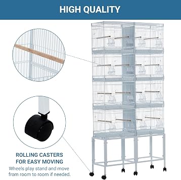 4-Unit Stackable Bird Cage,67''H Carbon Steel Large Bird Cage with Removable Trays, Divider & Locking Casters,Center-Divided Cage for Birds and Finch