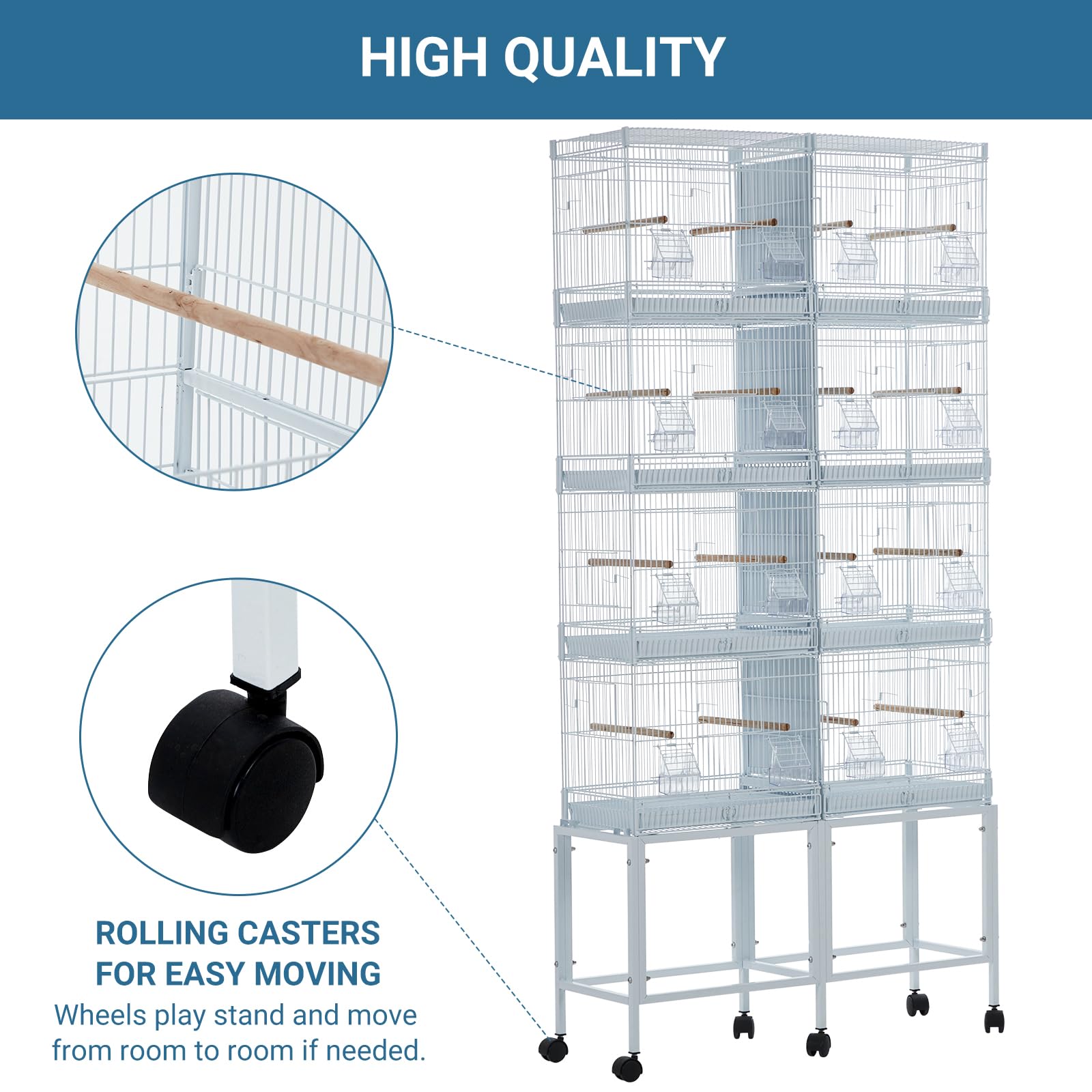 Magnifique volière pour Oiseaux – Cage Blanche en métal avec perchoirs, échelles, Plateau Amovible et roulettes – pour perroquets Moyens, perruches, inséparables, canaris – Robuste,