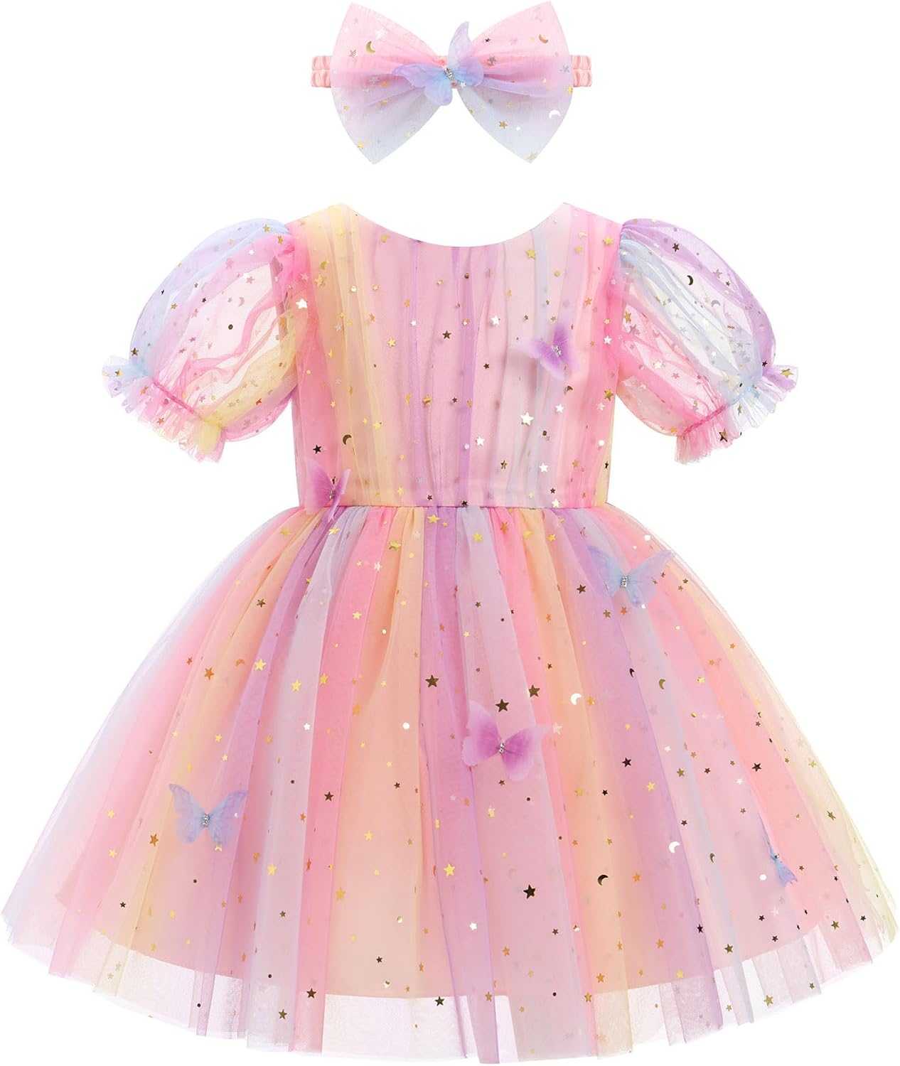 IBTOM CASTLE Toddler Baby Girl Birthday Dress Short Puff Sleeve Sequins Butterfly Tulle Tutu Formal Pageant Party Gown