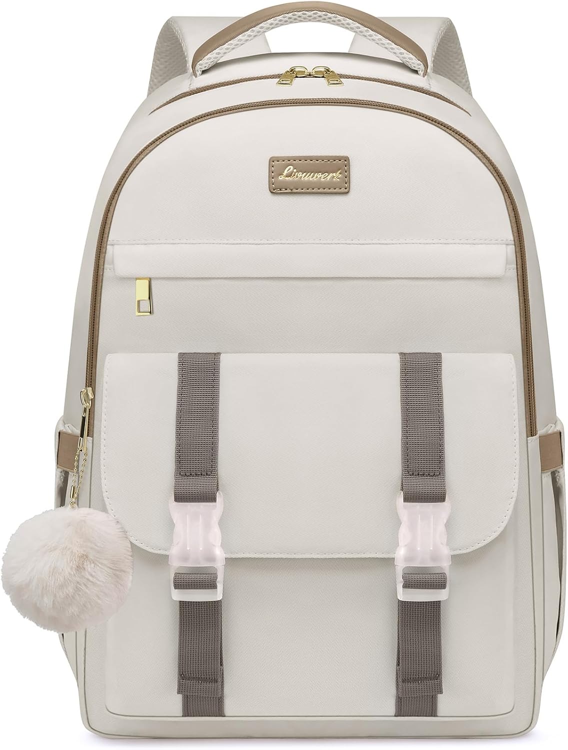 College Backpack School Bookbag for Women: 15.6 Inch Daypack for Student Large Back Pack Anti Theft Middle High School Bag Aesthetic Travel Laptop Backpacks Durable Book Bag for Teen Girls Khaki Beige
