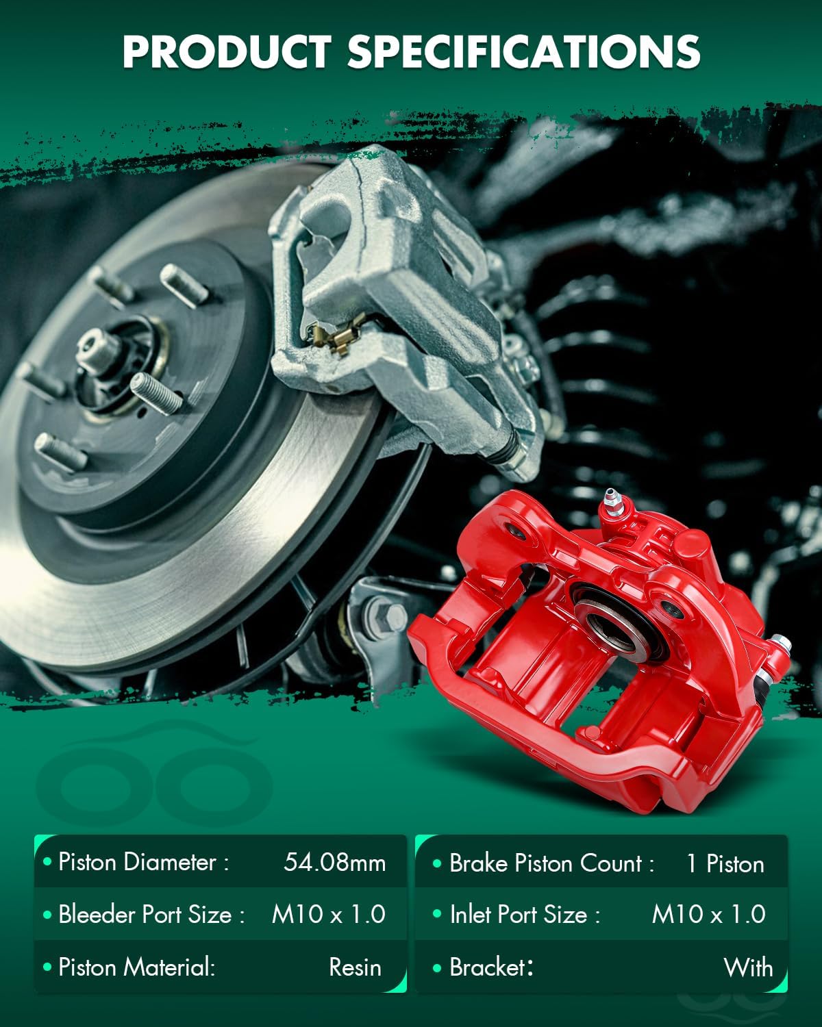 SCITOO Rear Left Brake Caliper With Bracket 18-B4726 Red Compatible For Cadillac 2000-2002 For Chevrolet 1999-2005 For GMC 1999-2005