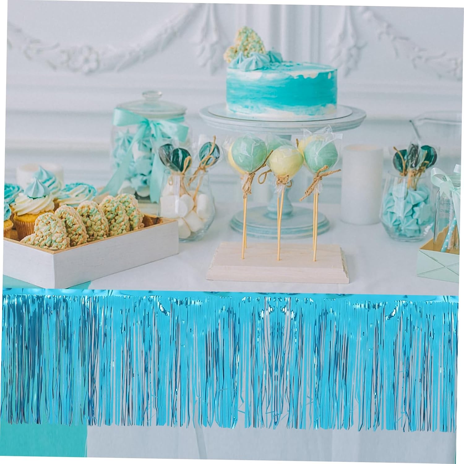 4pcs Metallic Foil Tinsel Table Skirts Fringe Decoration for Parties Birthdays Weddings and Events Backdrop for Festive Celebrations