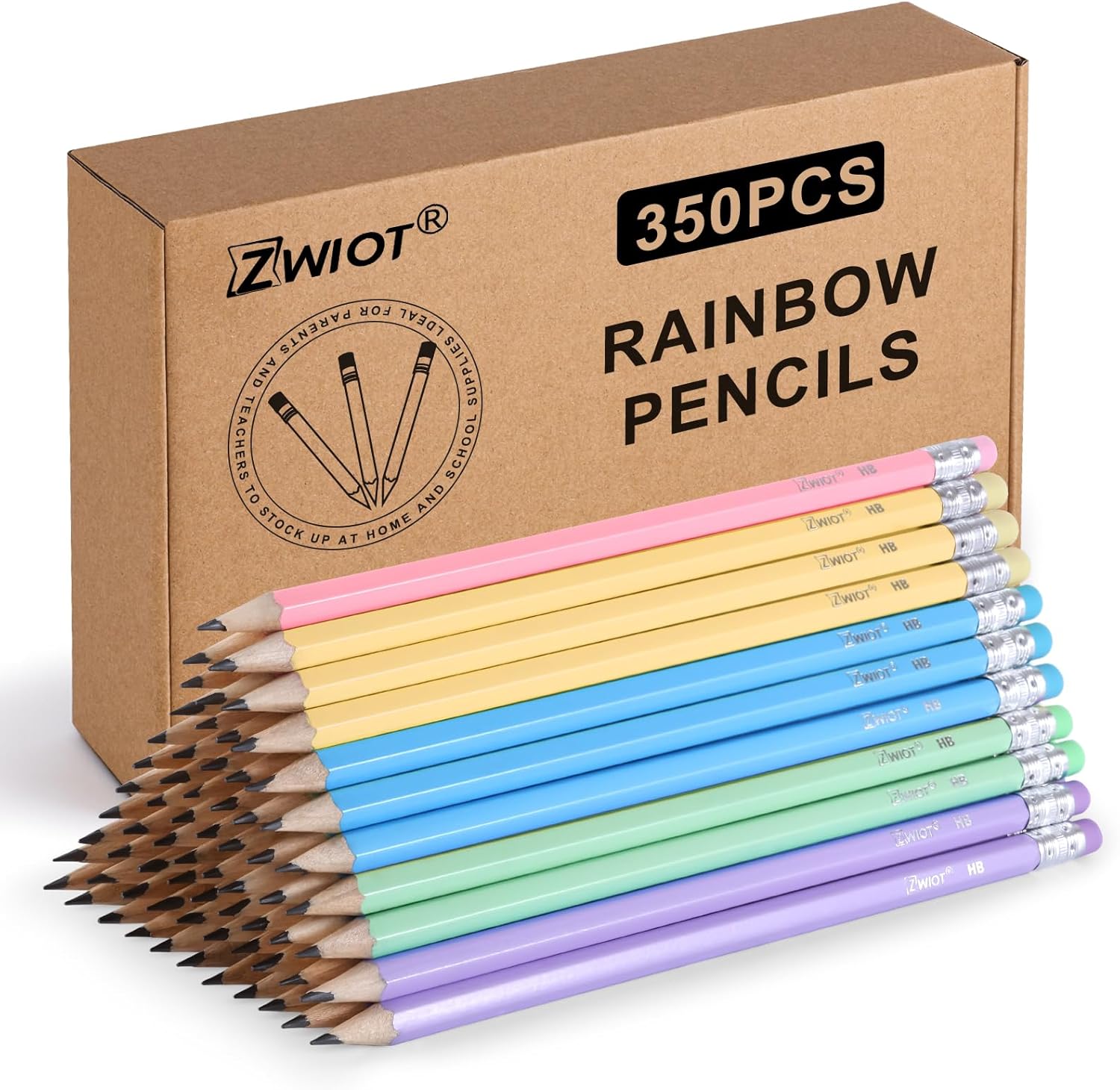 ZWlOT Pencils, Pre-Sharpened Pencil #2, 350 PCS Drawing Pencils with Eraser, Pencils Bulk for School Classroom Teacher Supplies, Gifts and Office Sketching(Rainbow Colors)