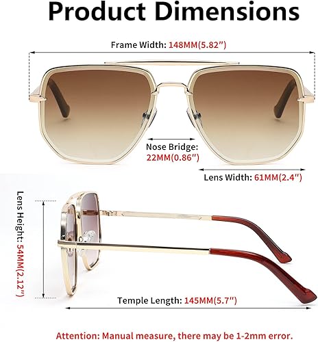 Miniatura 4 de FEISEDY Lentes de sol retro de gran tamaño para hombres y mujeres estilo aviador cuadrados estilo vintage Pilot de los años 70 B2935 61mm