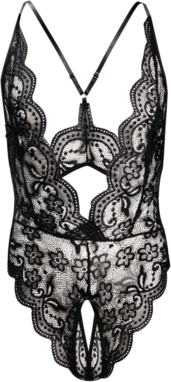 Mens Lace Bodysuit Sexy Mesh Sheer One Piece Swimsuit Sissy Thong Leotard Jumpsuit - Image 6